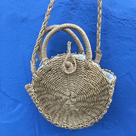 Handmade Handbags - Straw Bag handmade, half circle, crossbody NWOT